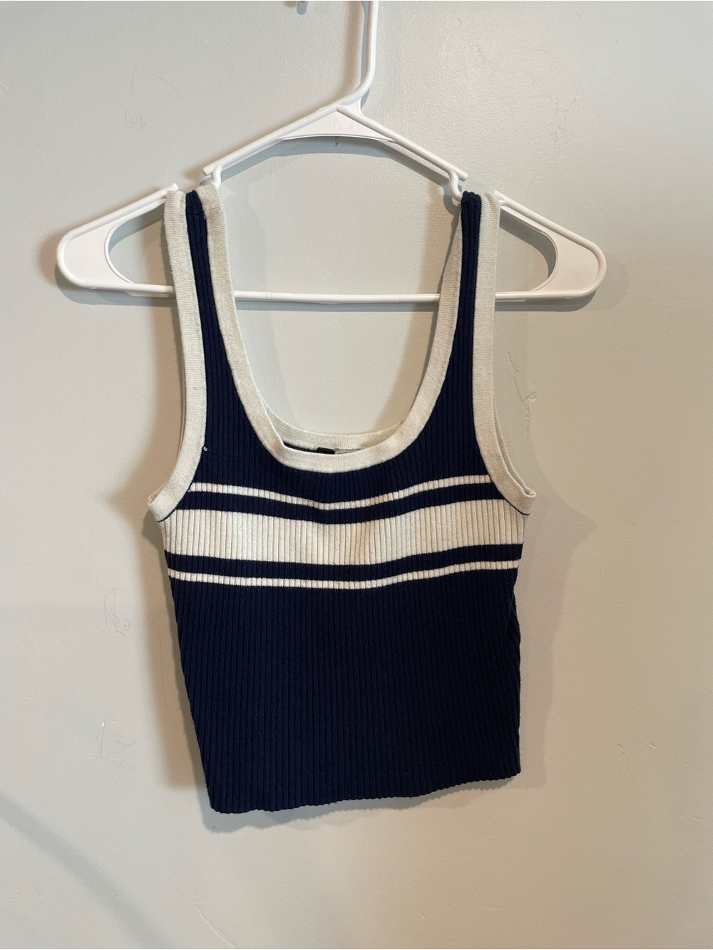 H&M Navy and White Ribbed Tank Top